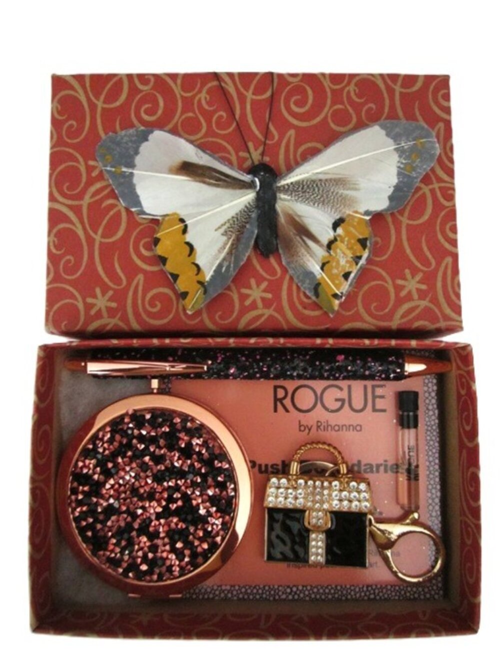 Purse Set Compact Mirror, Keychain, Ink Pen & Rogue by Rihanna NEW